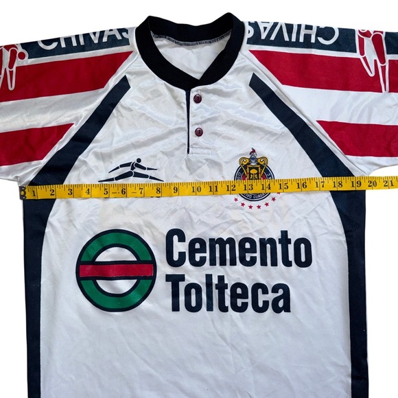 Chivas Guadalajara Soccer Jersey Men Small Cemento Tolteca Sol White Red Navy - Picture 5 of 7